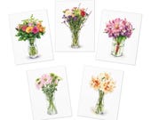 Watercolor Bouquet Note Cards, Assorted Vase Flowers (Set of 5) by Bill Shew