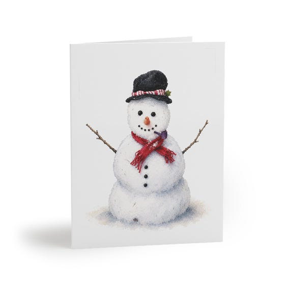 Snowman Christmas Greeting Card, Watercolor Holiday Card, Festive Snowman Winter Card by Bill Shew
