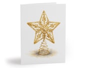 Gold Christmas Star Greeting Card, Watercolor Holiday Card, Elegant Star Tree Topper by Bill Shew