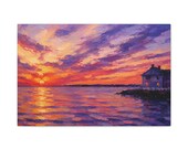 Dramatic Sunset Seascape Canvas Print, Coastal Ocean Wall Art, Textured Digital Painting by Bill Shew