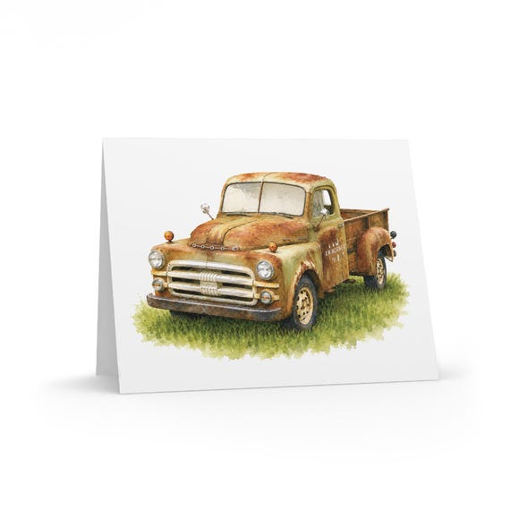 Vintage Pickup Truck Greeting Card, Watercolor Truck Art, Rustic Farm Truck Card by Bill Shew