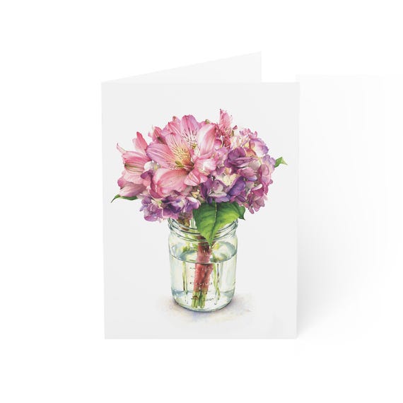 Alstroemeria and Hydrangea Card, Digital Art Print, Botanical Card, Blank Inside, Bill Shew wall art print