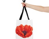 Red Poppy Watercolor Tote Bag, Botanical Floral Canvas Bag, Poppy Flower Tote, close-up (Bill Shew)