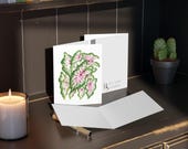 Caladium Watercolor Greeting Card – Pink White Green Tropical Leaves Botanical Art, alternate view (Bill Shew)