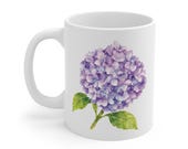 Hydrangea Mug, Purple Hydrangea Coffee Mug, Watercolor Flower Mug, Botanical Ceramic Mug, detail view (Bill Shew)