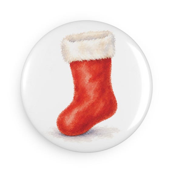 Christmas Stocking Magnet, Watercolor Holiday Fridge Magnet, Red Stocking Magnet by Bill Shew