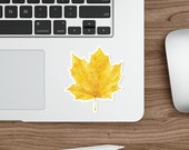 Yellow Maple Leaf Sticker, Golden Maple Leaf Sticker, Autumn Leaf Sticker, detail view (Bill Shew)
