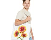 Blanket Flower Botanical Watercolor Tote Bag, Red & Yellow Floral Canvas Carryall, alternate view (Bill Shew)