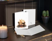 Cozy Fireplace Christmas Greeting Card, Watercolor Holiday Card, Christmas Fireplace Art, alternate view (Bill Shew)