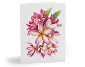 8 cards - Pink Plumeria Frangipani Watercolor Greeting Card by Bill Shew