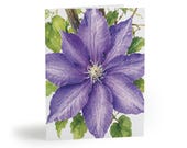 Purple Clematis Watercolor Greeting Card, Botanical Floral Illustration (Blank Note Card) by Bill Shew