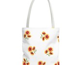 Blanket Flower Watercolor Tote Bag | Red Yellow Floral Canvas Market Shopper, alternate view (Bill Shew)