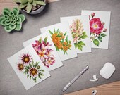 Watercolor Floral Note Cards, Assorted Garden Blooms (Set of 5), detail view (Bill Shew)