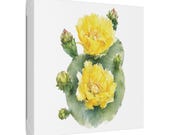 Yellow Prickly Pear Cactus Botanical Art Classic Stretched Canvas, framing detail (Bill Shew)