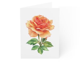 Orange Rose Greeting Card, Apricot Rose Digital Art Print, Botanical Card, Blank Inside for Any Occasion