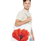 Red Poppy Watercolor Tote Bag, Botanical Floral Canvas Bag, Poppy Flower Tote, detail view (Bill Shew)