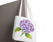 Purple Hydrangea Watercolor Tote Bag, Botanical Floral Shoulder Bag, detail view (Bill Shew)