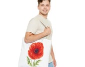 Red Poppy Botanical Watercolor Tote Bag, Floral Canvas Carryall Bag, alternate view (Bill Shew)