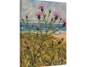 Coastal Thistle Canvas Print, Beach Wildflower Botanical Art, detail view (Bill Shew)