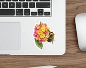 Watercolor Bumblebee Floral Bouquet Sticker, Garden Decor (Vinyl), detail view (Bill Shew)