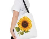 Sunflower Botanical Watercolor Tote Bag, Yellow Floral Canvas Carryall Bag, framing detail (Bill Shew)