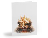 Cozy Fireplace Christmas Greeting Card, Watercolor Holiday Card, Christmas Fireplace Art by Bill Shew