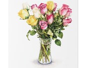 Multicolor Rose Bouquet Botanical Art Classic Stretched Canvas, close-up (Bill Shew)