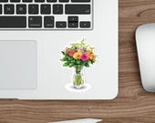 Watercolor Floral Bouquet Sticker, Vibrant Garden Decor, detail view (Bill Shew)