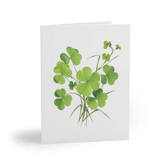 8 cards - Clover Greeting Card, Green Clover Botanical Watercolor by Bill Shew