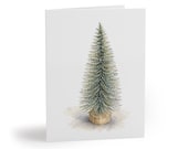 Green Christmas Tree Watercolor Card, Rustic Woodland Holiday Greeting by Bill Shew