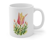 Watercolor Tulip Coffee Mug, Pink Floral Ceramic Cup, Botanical Spring Mug by Bill Shew