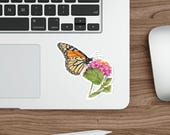 Monarch Butterfly Lantana Flower Sticker, Botanical Garden Art, detail view (Bill Shew)