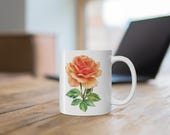 Orange Rose Mug, Watercolor Rose Coffee Mug, Botanical Floral Mug, Peach Rose Mug, alternate view (Bill Shew)