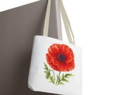 Red Poppy Botanical Watercolor Tote Bag, Floral Canvas Carryall Bag, alternate view (Bill Shew)