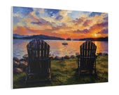 Lake Sunset Canvas Print, Two Adirondack Chairs Digital Art Print, Nature Wall Art, Canvas Wall Decor, detail view (Bill Shew)