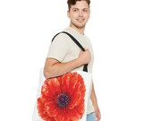 Red Poppy Watercolor Tote Bag, Botanical Floral Canvas Bag, Poppy Flower Tote, close-up (Bill Shew)
