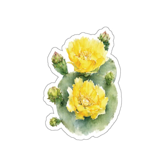 Yellow Prickly Pear Cactus Sticker, Opuntia Flower Sticker, Cactus Blossom Sticker by Bill Shew