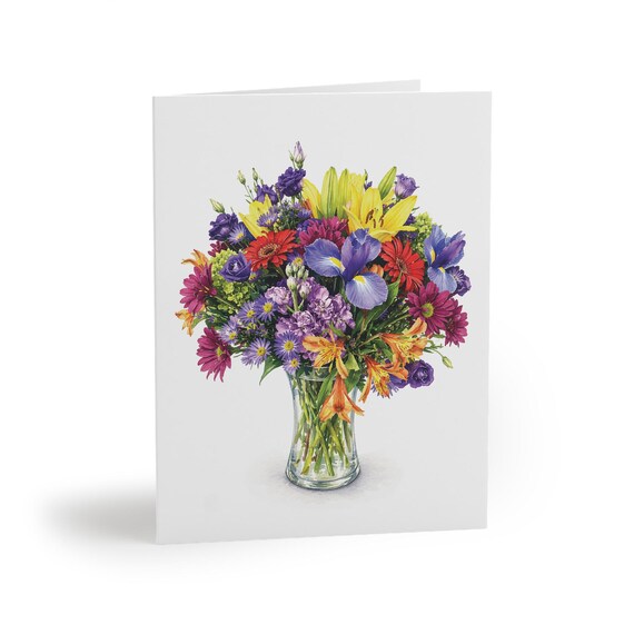 8 cards - Colorful Flower Bouquet Greeting Card, Mixed Floral Watercolor Arrangement (4.25" x 5.5") 8 cards - Colorful Flower Bouquet Greeting Card by Bill Shew