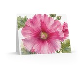 Pink Hollyhock Watercolor Greeting Card, Botanical Flower Illustration by Bill Shew