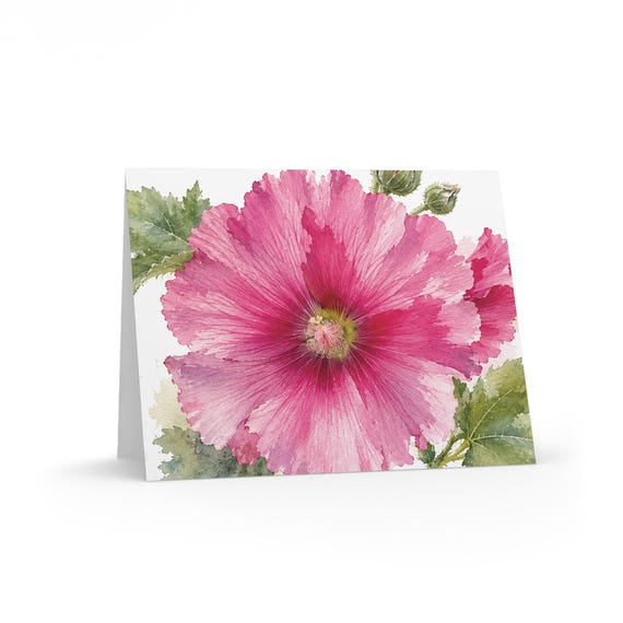 Pink Hollyhock Watercolor Greeting Card, Botanical Flower Illustration Pink Hollyhock Watercolor Greeting Card, Botanical Flower Illustration by Bill Shew
