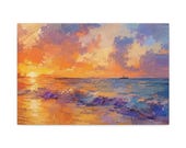Textured Purple Sunset Fishing Boat Canvas Print, Tropical Seascape Wall Art by Bill Shew
