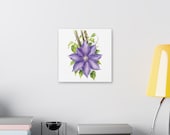 Purple Clematis Botanical Art Classic Stretched Canvas | Floral Wall Decor, detail view (Bill Shew)