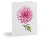 8 cards - Pink Dahlia Botanical Watercolor Greeting Card, Floral Art Note Card by Bill Shew