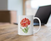 Orange Red Tulip Mug, Watercolor Tulip Coffee Mug, Double Tulip Flower Mug, alternate view (Bill Shew)