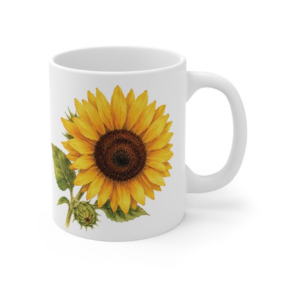 Sunflower Mug, Watercolor Sunflower Coffee Mug, Yellow Flower Mug, Botanical Ceramic Mug by Bill Shew