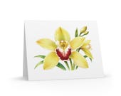 Yellow Cymbidium Orchid Watercolor Greeting Card – Botanical Floral Art (8 Cards), Bill Shew note card set