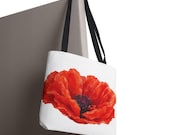 Red Poppy Watercolor Tote Bag, Botanical Floral Canvas Bag, Poppy Flower Tote, framing detail (Bill Shew)