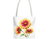 Blanket Flower Botanical Watercolor Tote Bag, Red & Yellow Floral Canvas Carryall, alternate view (Bill Shew)