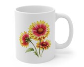 Gaillardia Mug, Blanket Flower Coffee Mug, Watercolor Flower Mug, Botanical Ceramic Mug by Bill Shew