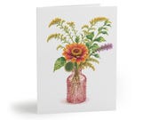 Orange Zinnia Wildflower Bouquet Botanical Greeting Card by Bill Shew